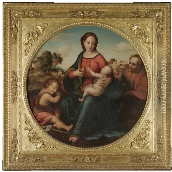 The Madonna And Child With The Infant Saint John The Baptist ('the Madonna Del Pozzo') Oil Painting - Francesco Franciabigio