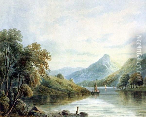 Lake Scene Oil Painting - H. Magenis
