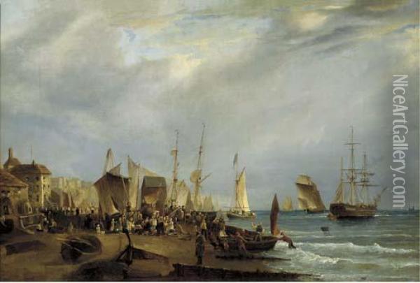 The Bustling Quays And Foreshore At Old Dover Harbour Oil Painting - Richard Hume, Rev. Lancaster