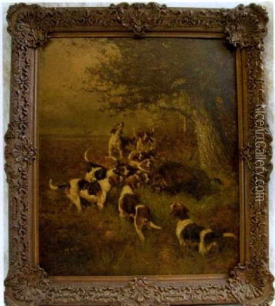 Hunting Dogs Cornering A Wild Boar Oil Painting - Olivier de Penne