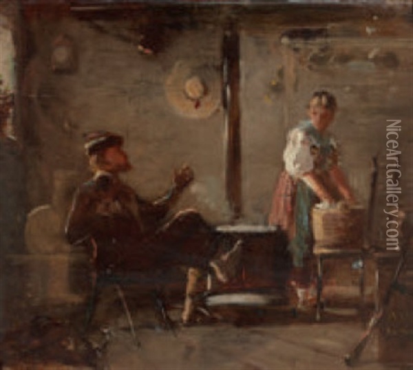 Le Recit Du Chasseur (study) Oil Painting - Alfred-Paul-Emile-Etienne Dumont