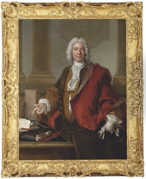 Portrait Of Monsieur Aubert, General Director Of The Bridges And Roads Of France, By A Writing Table Oil Painting - Nicolas de Largilliere