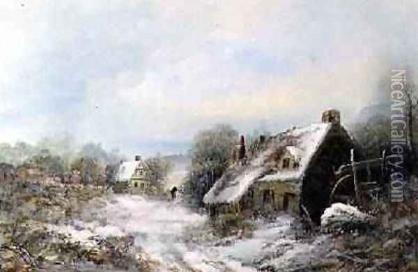 Snow Scene with Cottages Oil Painting - Harry Foster Newey