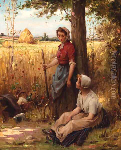 A rest from the harvest Oil Painting - Adrien Henri Tanoux