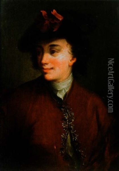 Portrait De Jeune Homme A La Veste Rouge Oil Painting - Philip Mercier