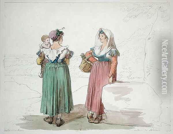 Peasants from Albano, 1820 Oil Painting - Bartolomeo Pinelli
