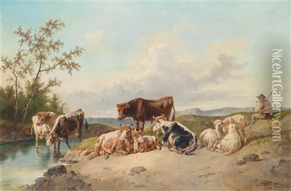 Auf Der Weide Oil Painting - August Gerasch