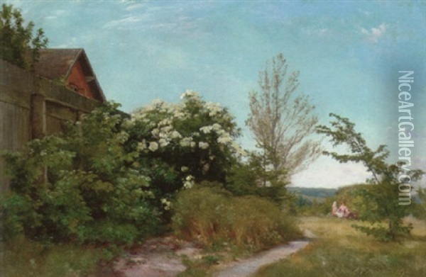 Sommerdag Med Blomstrende Hyld, Bornene Leger I Graesset Oil Painting - Carl Frederik Peder Aagaard