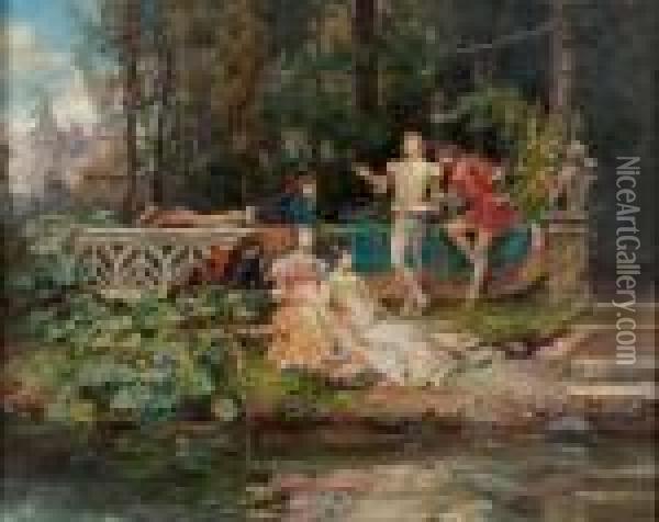 Troubadours En Bord De Seine Oil Painting - Cesare-Auguste Detti
