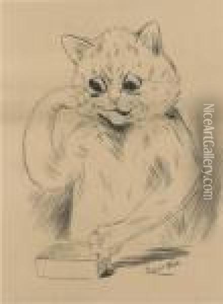 Grooming (illustrated); And Looking Pretty Oil Painting - Louis William Wain