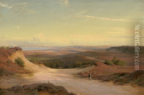 Danische Landschaft Mit Wanderer Im Abendlicht Oil Painting - Nordahl (Peter Frederik N.) Grove