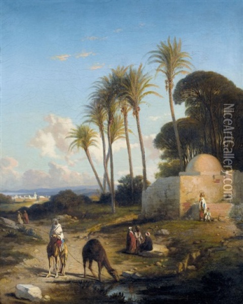 Orientalische Landschaft Mit Kamelreiter Oil Painting - Prosper Georges Antoine Marilhat