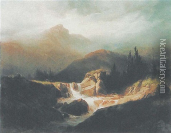 Wildbach In Gebirgstal Oil Painting - Gustave Eugene Castan