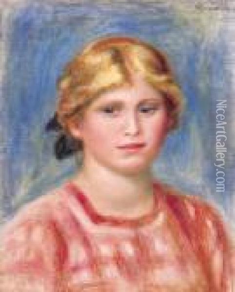 Buste De Femme A La Blouse Rose Oil Painting - Pierre Auguste Renoir