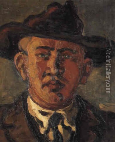 Selvportraet Med Bredskygget Hat Oil Painting - Vilhelm Lundstrom
