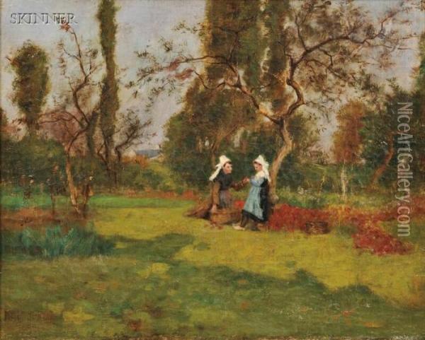 In The Orchard, Brittany Oil Painting - Henry Orne Rider