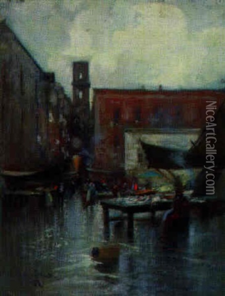 Street Market, Naples Oil Painting - Oscar Ricciardi