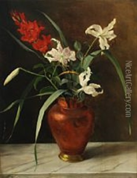 Flowers In A Vase On A Stone Sill Oil Painting - Emmy Thornam