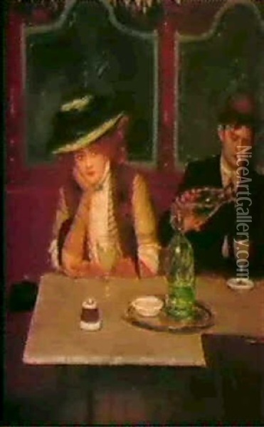 Im Cafe Oil Painting - Jean Beraud