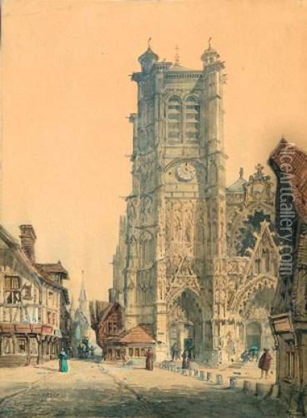 Tour Nord Du Portail De La Cathedrale De Sens Oil Painting - Theodore Henri Mansson