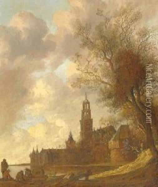 The Hague View On Rhenen Oil Painting - Anthony Jansz. Van Der Croos