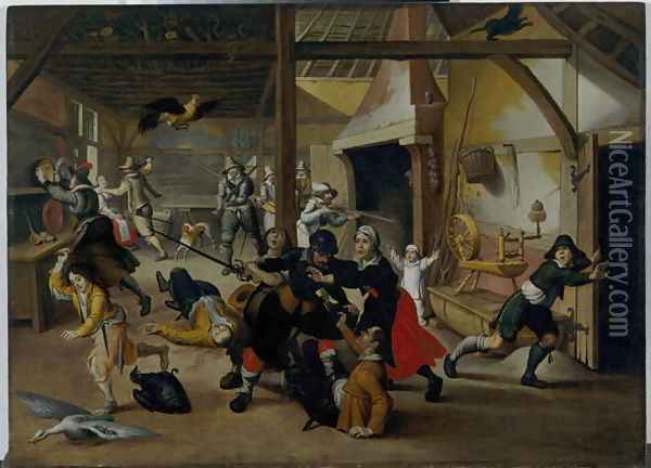 Soldiers Plundering a Farm during the Thirty Years War, 1620 Oil Painting - Sebastien Vrancx