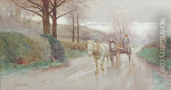 Horse And Cart On A Rural Track Oil Painting - Edwin Bottomley
