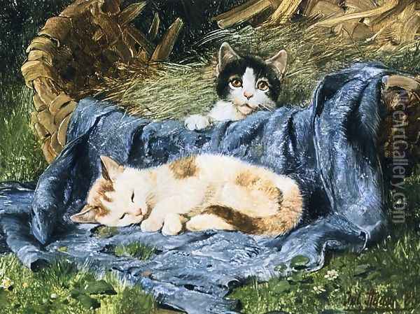 Two Kittens Oil Painting - Julius Adam