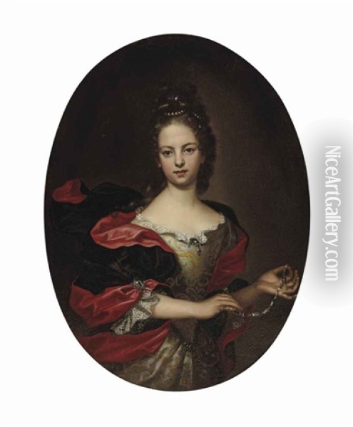 Portrait Of A Lady, Half-length, Holding Jewels Oil Painting - Giovanni Enrico Vaymer