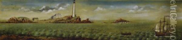 Southwest View Of Boston Lighthouse And Harbor Oil Painting - Jonathan Welch Edes