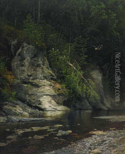 Eagle Above The River Oil Painting - Herman Herzog
