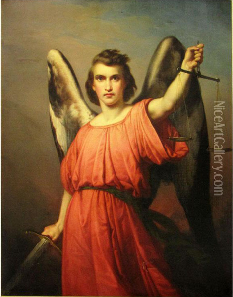 Archangel Michael With Sword And Scale Oil Painting - Paul Emil Jacobs
