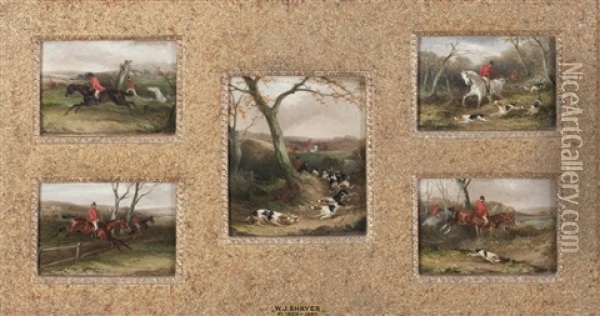Set Of Five Fox Hunting Vignettes The Largest Oil Painting - William Joseph Shayer