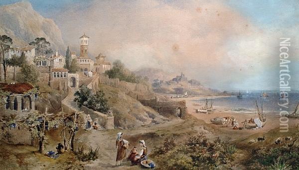 Amalfi, Gulf Of Salerno Oil Painting - Thomas Miles Richardson
