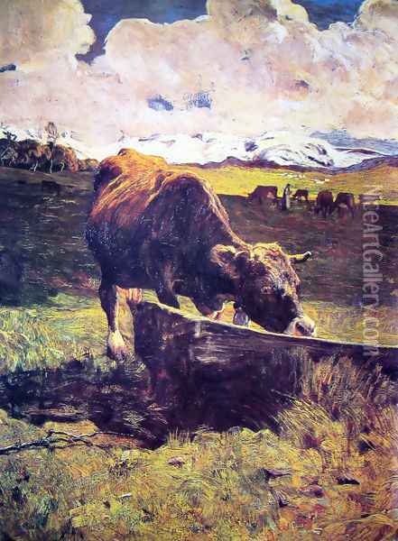 Brown cow in the waterhole Oil Painting - Giovanni Segantini