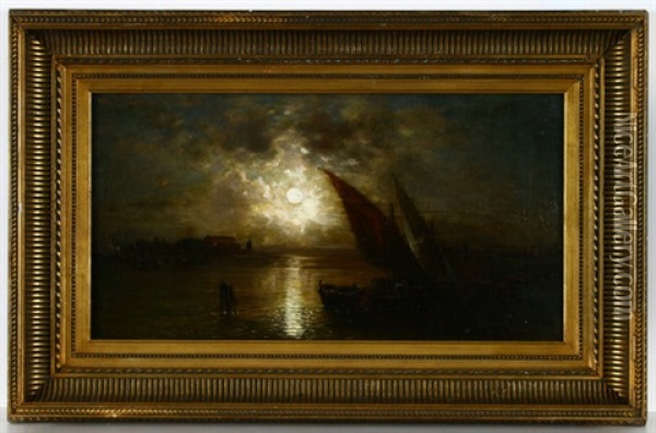 Seegelboote In Nachtlicher Lagune Von Venedig Oil Painting - Ludwig Gebhardt
