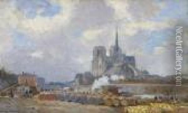 Notre Dame De Paris, Vue De Quai De La Tournelle. Oil Painting - Albert Lebourg