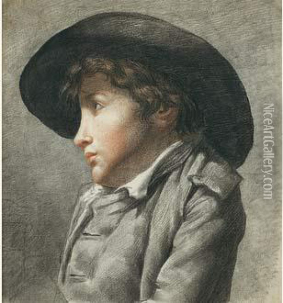 Portrait De Profil D'un Jeune Garcon Au Chapeau Noir Oil Painting - Marie-Gabrielle Capet