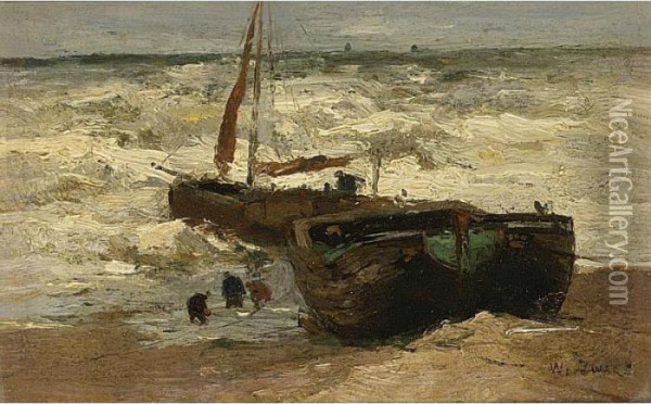 Bomschuiten On Scheveningen Beach Oil Painting - Willem de Zwart