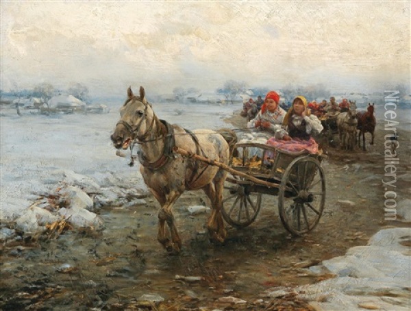 The Coach Journey Oil Painting - Alfred von Wierusz-Kowalski