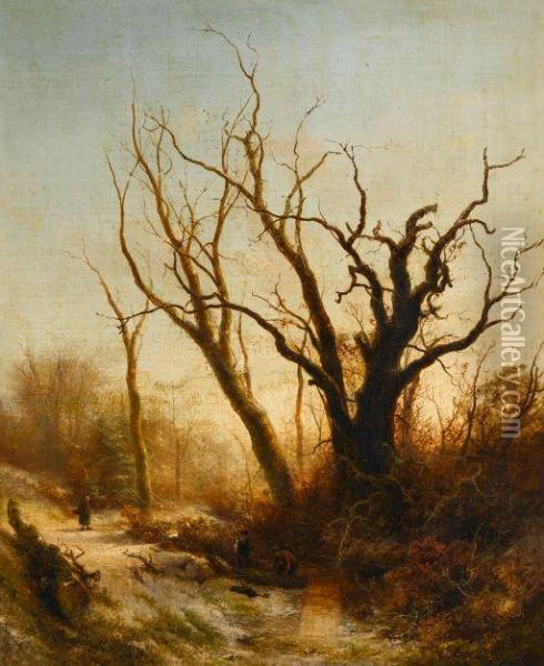 Gathering Twigs Oil Painting - Pieter Lodewijk Francisco Kluyver