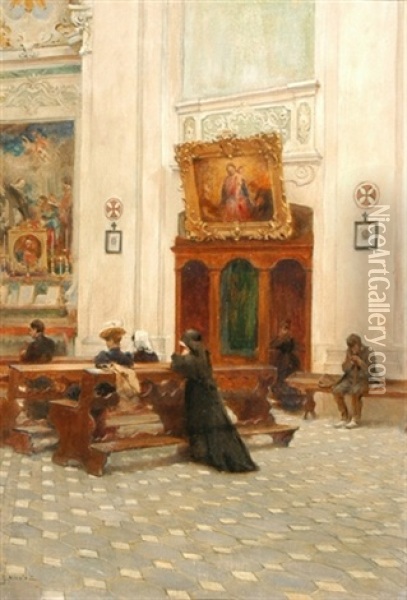 Kircheninterieur Mit Betenden Oil Painting - Gabriel Emile Nicolet