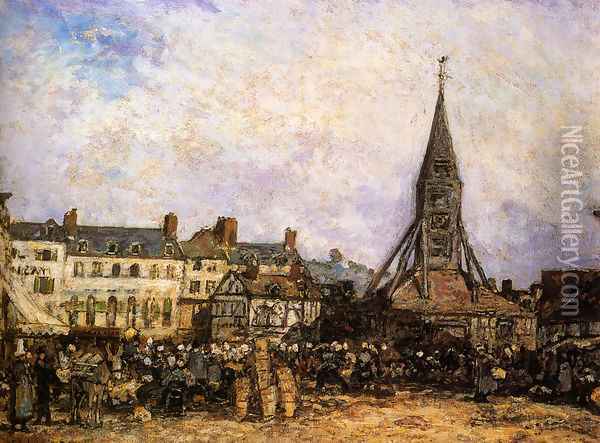The Market At Sainte Catherine Honfleur Oil Painting - Johan Barthold Jongkind