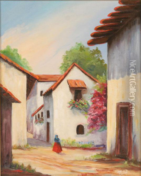Adobe Village Oil Painting - Jules Blanchard