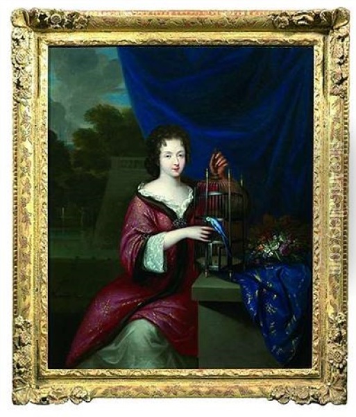 Bildnis Einer Jungen Frau, Einen Sittich Auf Der Hand Haltend. Im Hintergrund Ein Park Oil Painting - Abraham Snaphaen