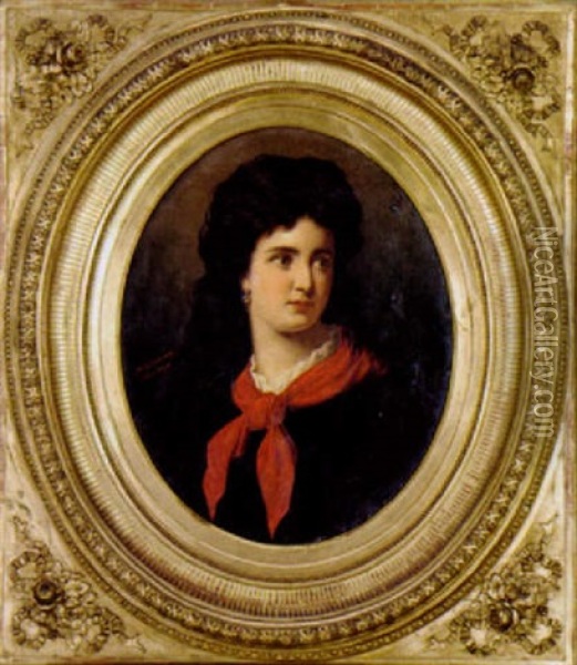 Portratt Av Dam Med Rod Schal Oil Painting - Marcel Johann von Zadorecki