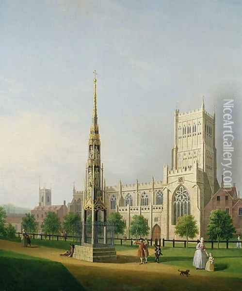 A View of Bristol High Cross and Cathedral, c.1750 Oil Painting - Samuel Scott