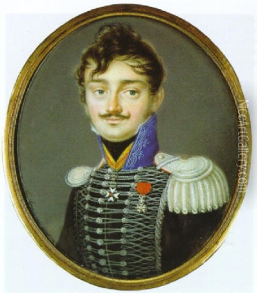 Bildnis Des Prinzen Friedrich Schwarzenberg In Uniform Vor Grauem Hintergrund Oil Painting - Carl Josef Alois Agricola