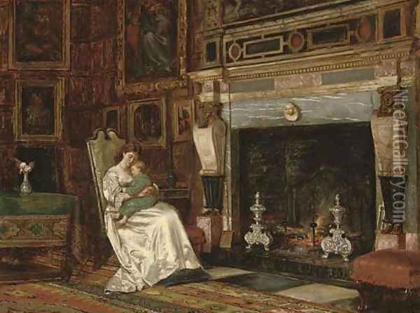 By the fireside Oil Painting - George Goodwin Kilburne