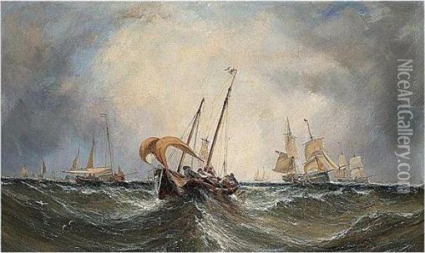 Hauling In The Catch Oil Painting - William Calcott Knell